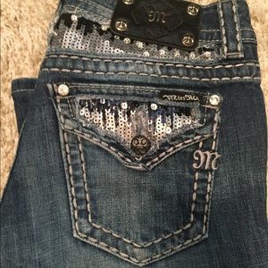 Miss Me straight leg jeans. black/silver sequins.